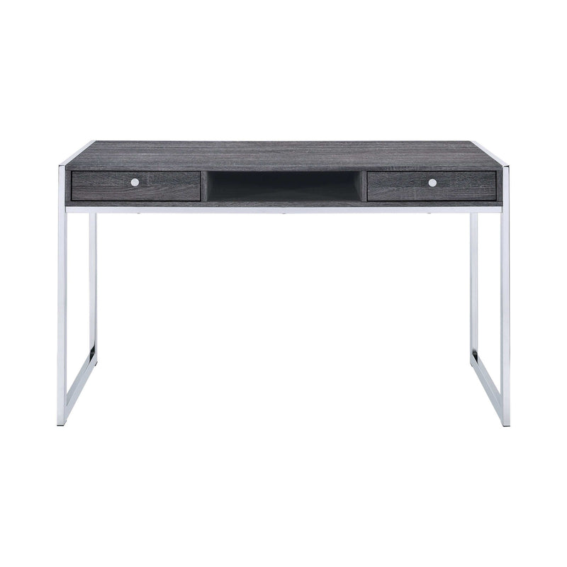 Wallice - Weathered Grey & Chrome - 2 Drawer Writing Desk - Ornate Home