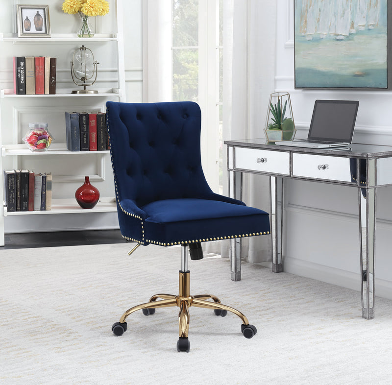 Elina - Blue & Brass - Office Chair w/ Nailhead - Ornate Home