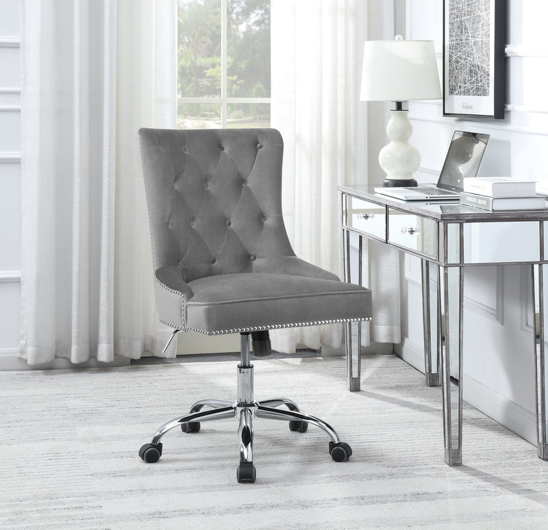 Elina - Grey & Chrome - Office Chair w/ Nailhead - Ornate Home