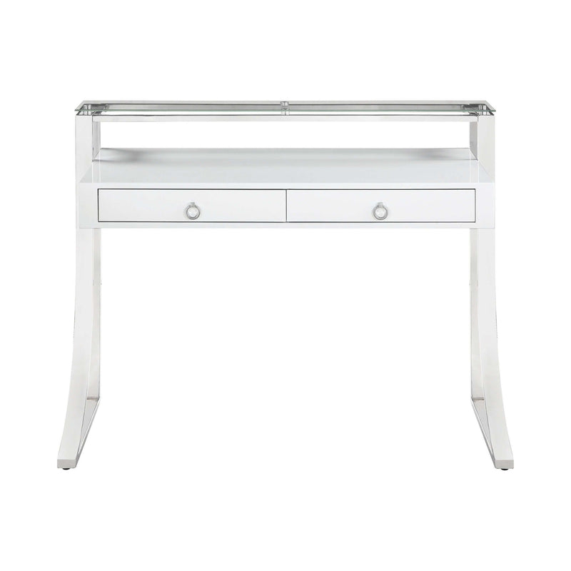 Gemma - Glossy White & Chrome - 2 Drawer Writing Desk - Ornate Home