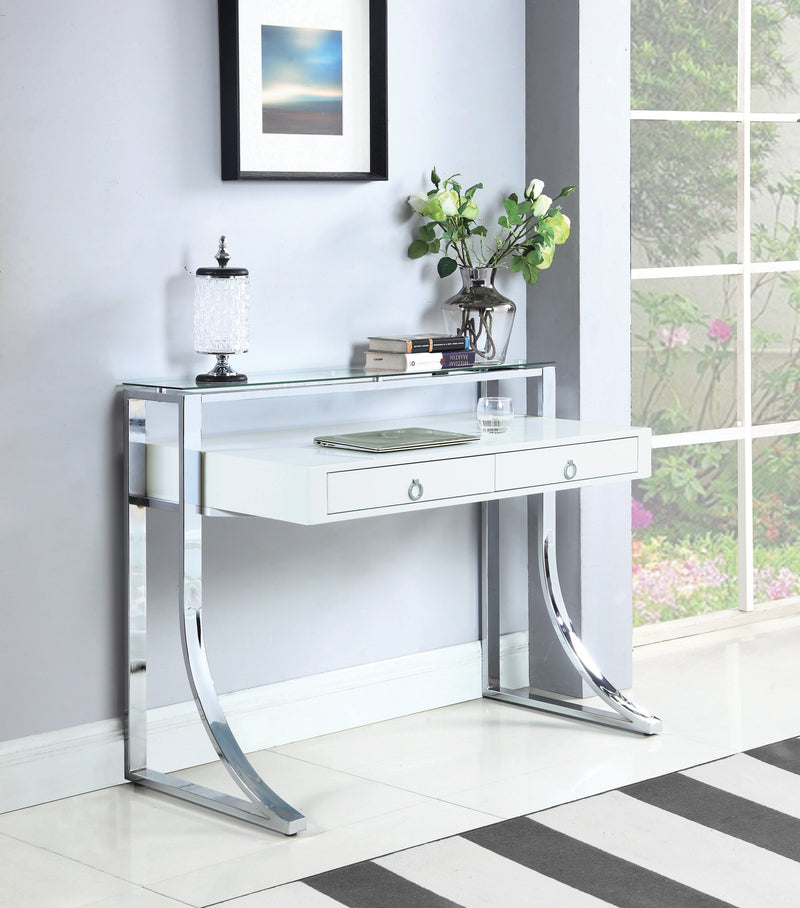 Gemma - Glossy White & Chrome - 2 Drawer Writing Desk - Ornate Home