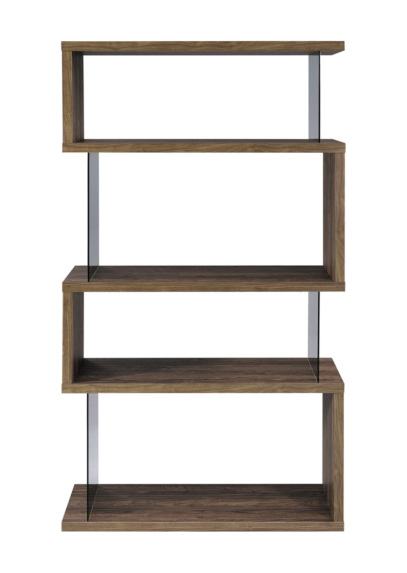 Emelle Aged Walnut Bookcase w/ Glass Panels