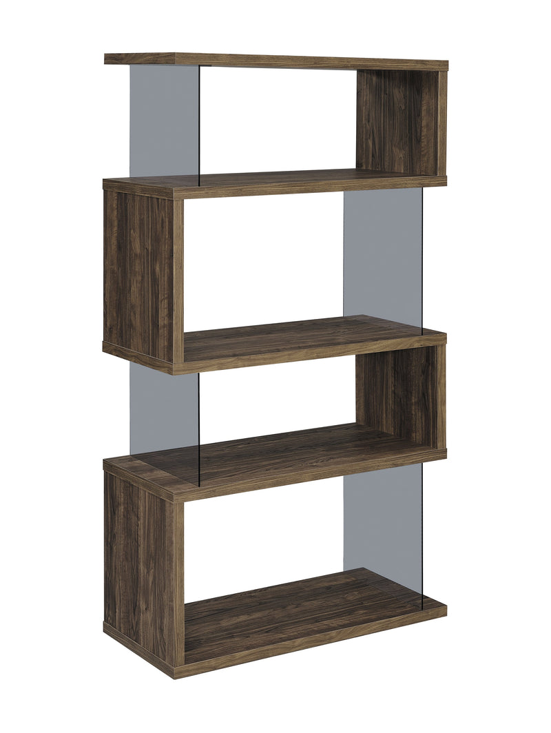 Emelle Aged Walnut Bookcase w/ Glass Panels