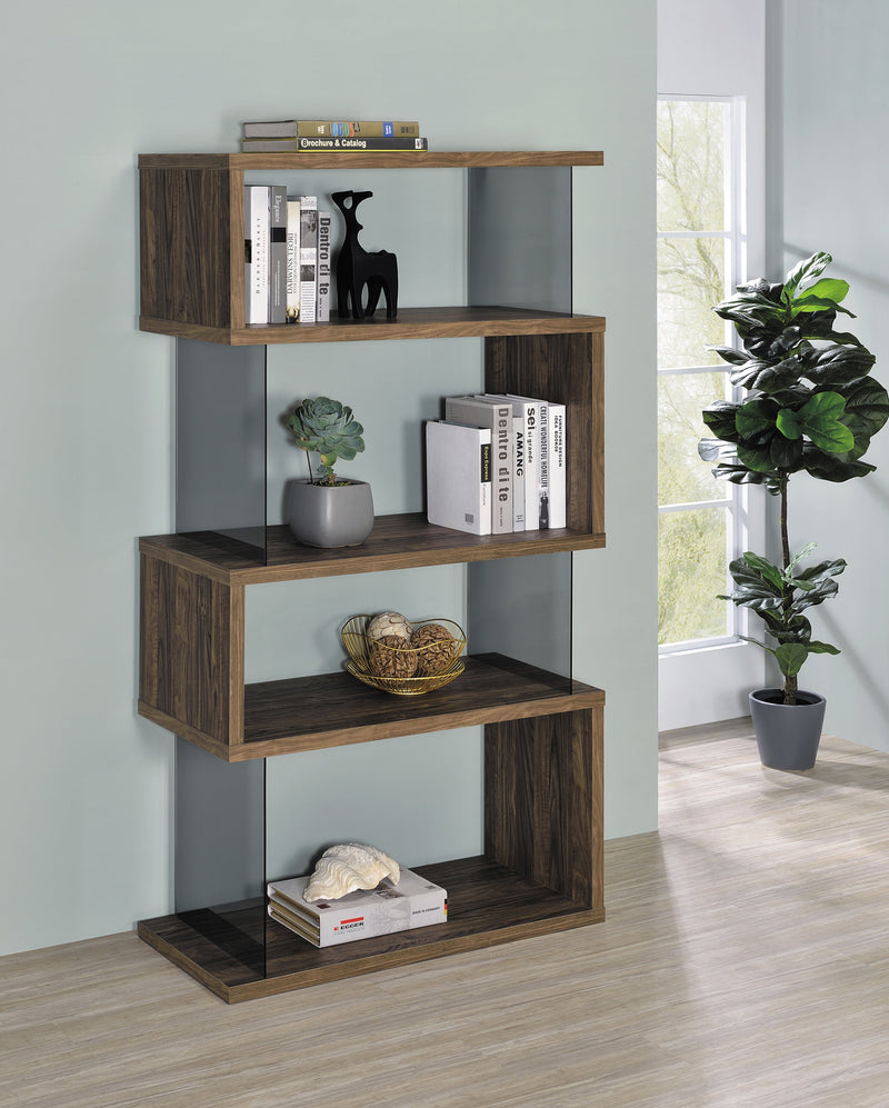 Emelle Aged Walnut Bookcase w/ Glass Panels