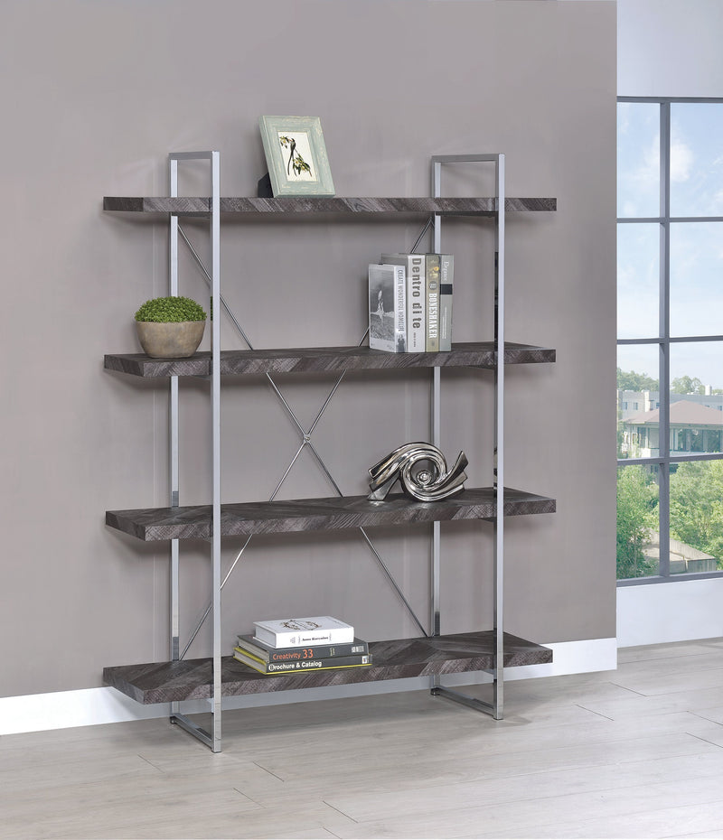 Grimma - Rustic Grey Herringbone - Bookcase - Ornate Home