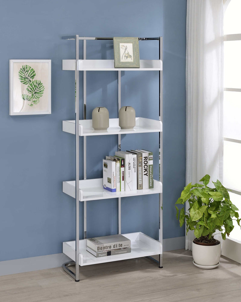 Ember - White High Gloss & Chrome - Bookcase - Ornate Home