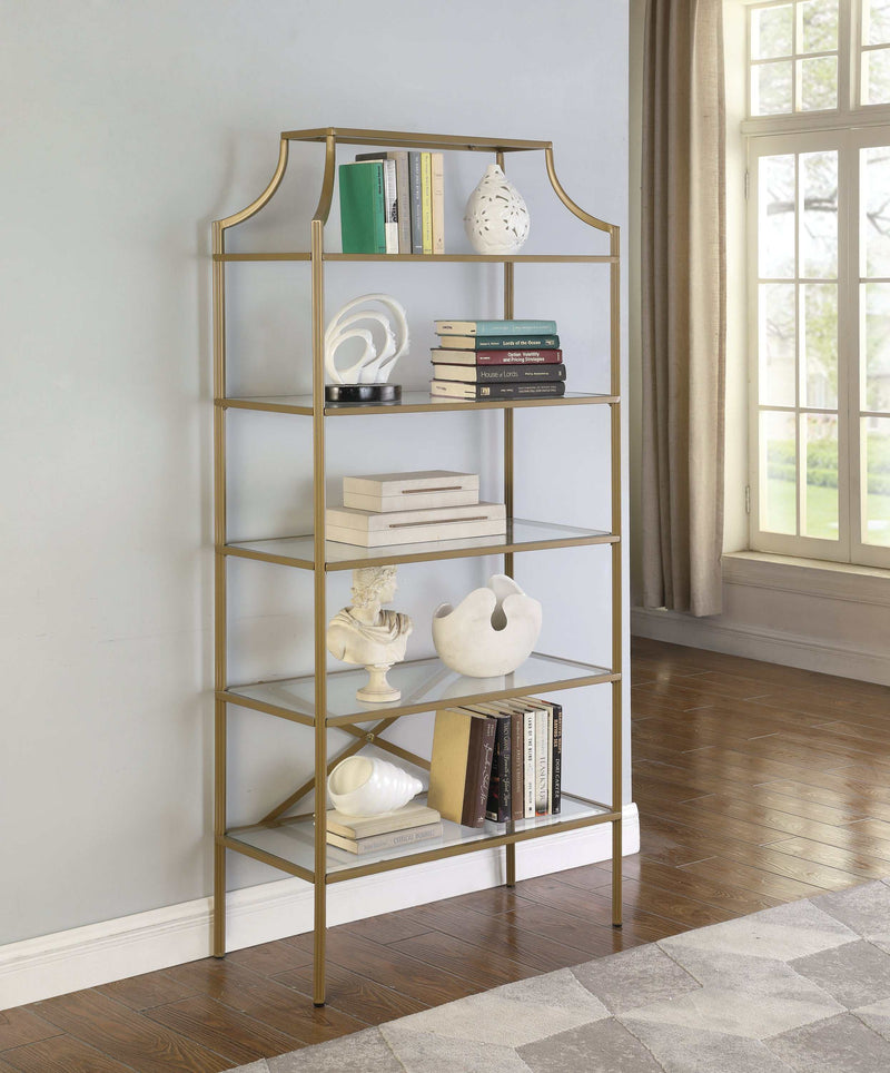 Orion - Matte Gold - Tempered Glass Shelves Bookcase - Ornate Home