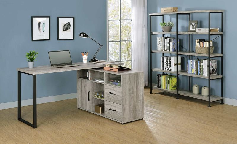 Hertford - Grey Driftwood - L-Shape Office Desk w/ Storage - Ornate Home