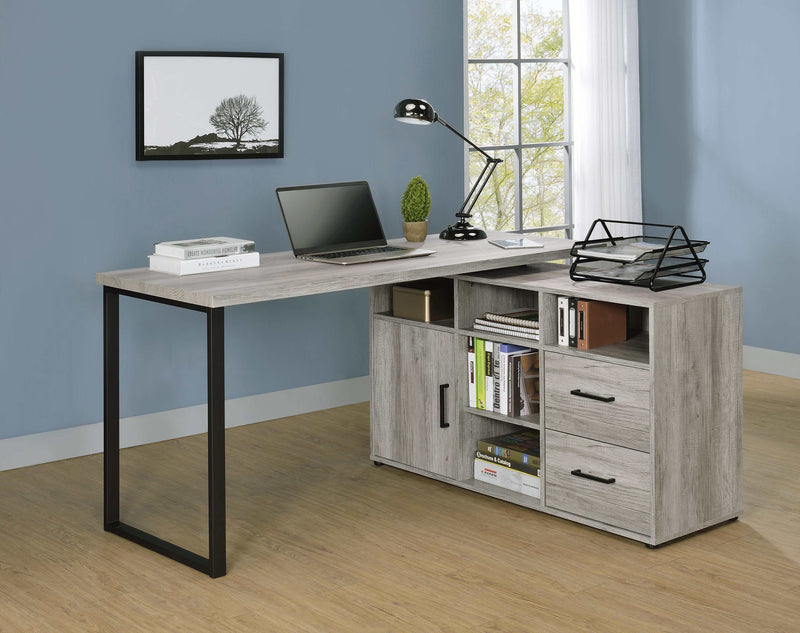 Hertford - Grey Driftwood - L-Shape Office Desk w/ Storage - Ornate Home