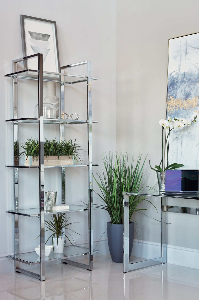 Hartford - Chrome - Glass Shelf Bookcase - Ornate Home