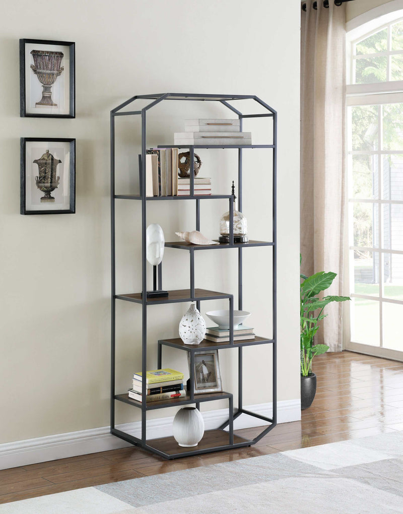 Jodi - Rustic  Brown & Dark Grey - Bookcase - Ornate Home