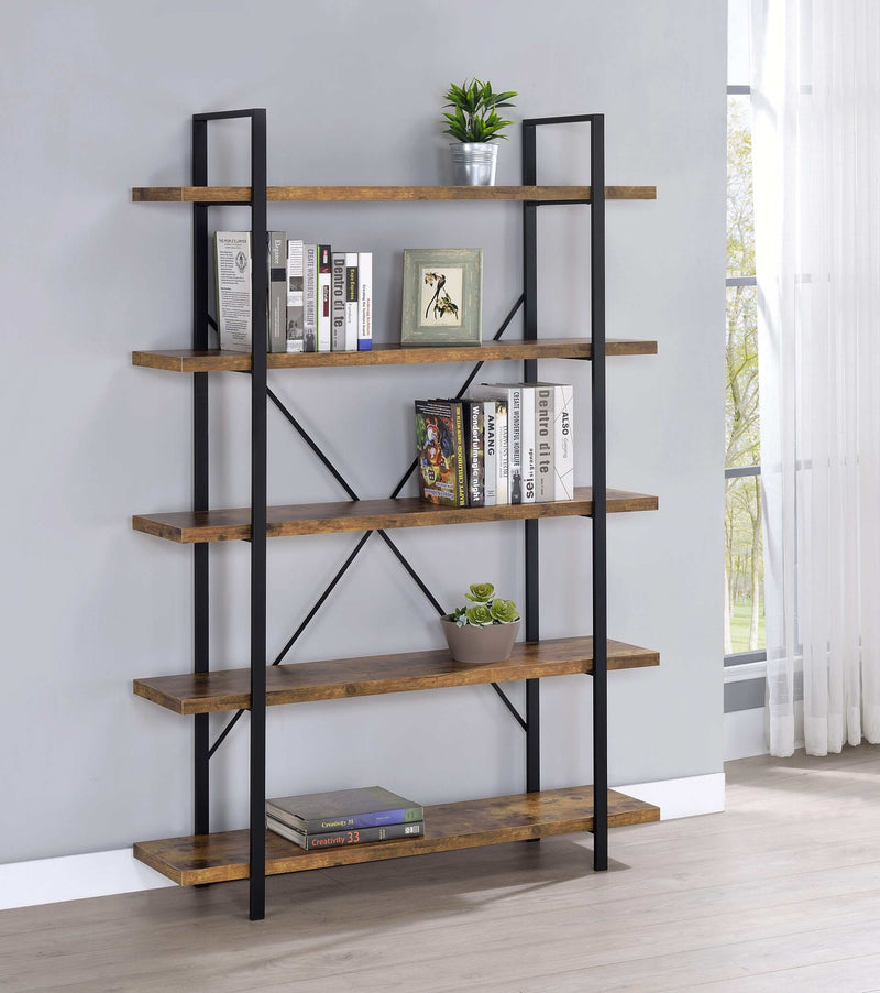 Cole - Antique Nutmeg & Black - 5 Shelf Bookcase - Ornate Home