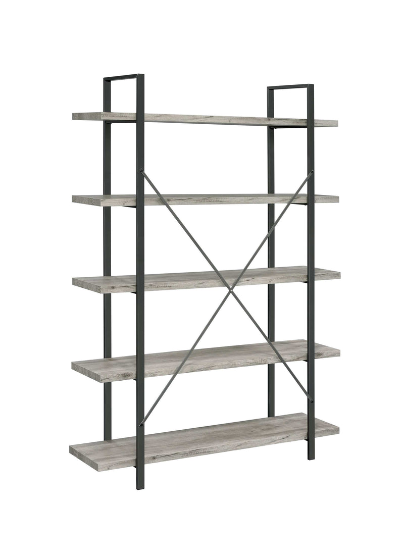 Cole - Grey Driftwood & Gunmetal - 5 Shelf Bookcase - Ornate Home