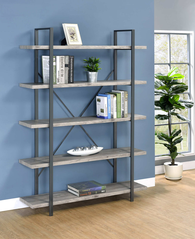 Cole - Grey Driftwood & Gunmetal - 5 Shelf Bookcase - Ornate Home