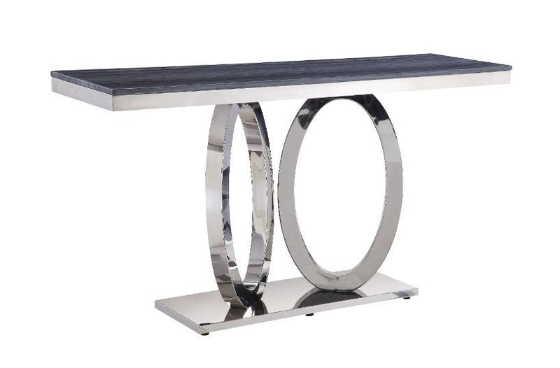 Zasir Gray Printed Faux Marble & Mirrored Silver Finish Sofa Table