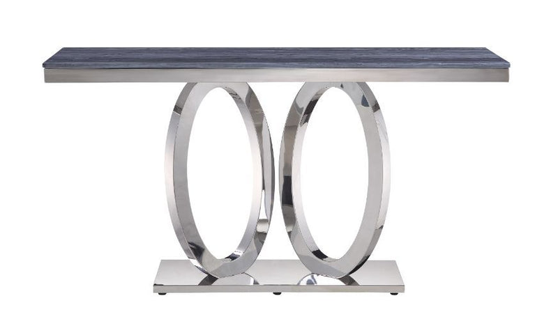 Zasir Gray Printed Faux Marble & Mirrored Silver Finish Sofa Table