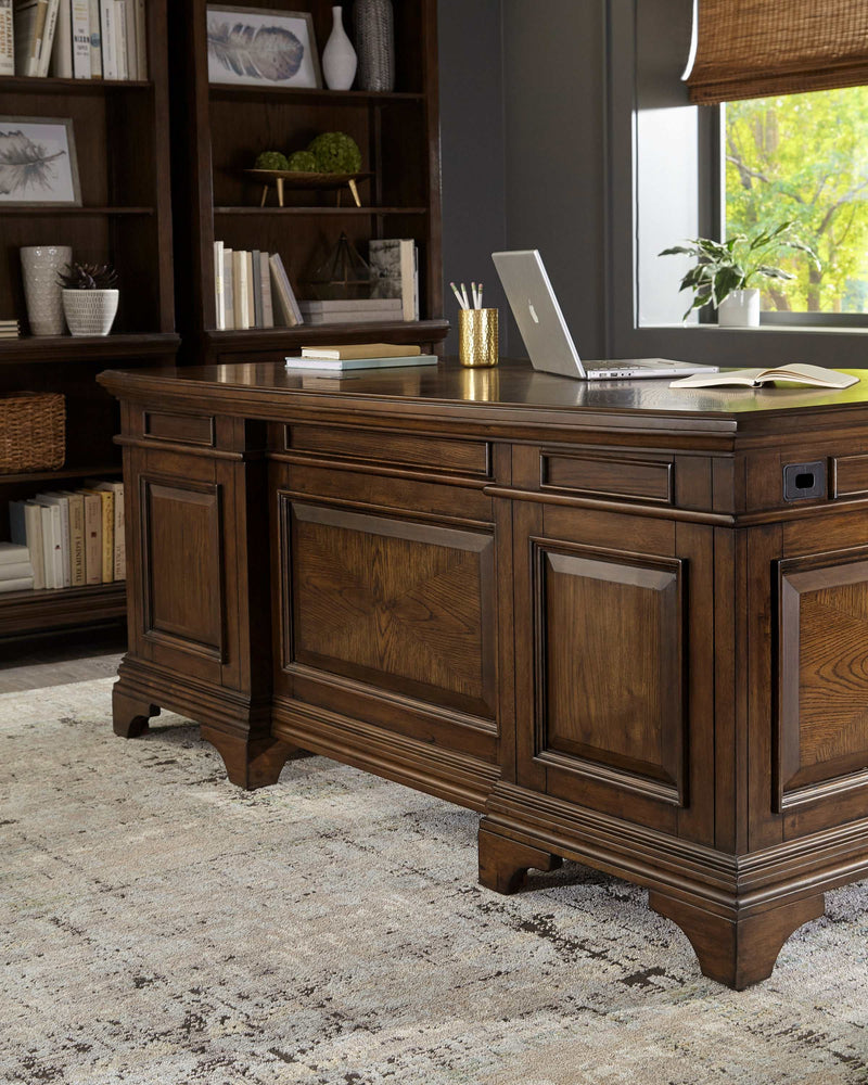 Hartshill - Burnished Oak - Executive Desk w/ File Cabinets - Ornate Home