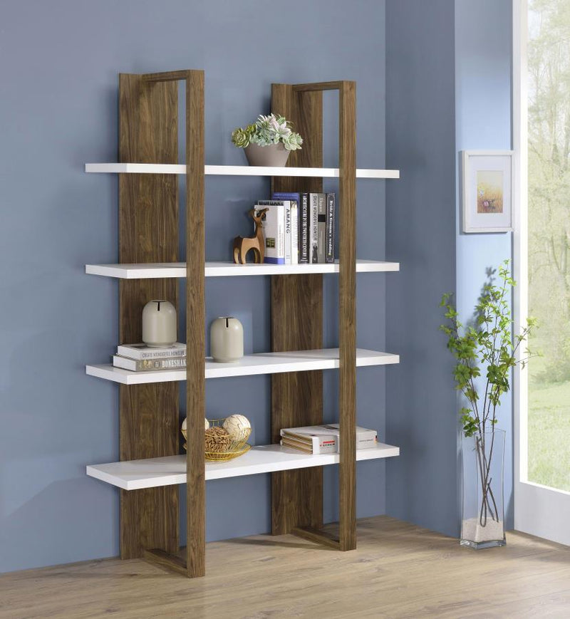 Danbrook Aged Walnut & White Bookcase w/ Full-length Shelves