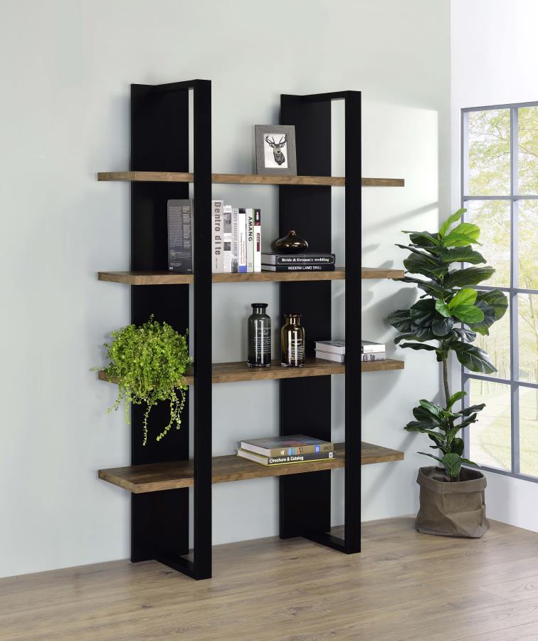 Danbrook Aged Walnut & Black Bookcase w/ Full-length Shelves