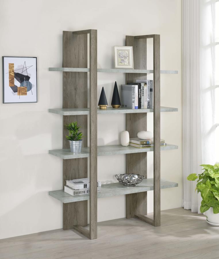 Danbrook Grey Driftwood & Cement Bookcase w/ Full-length Shelves