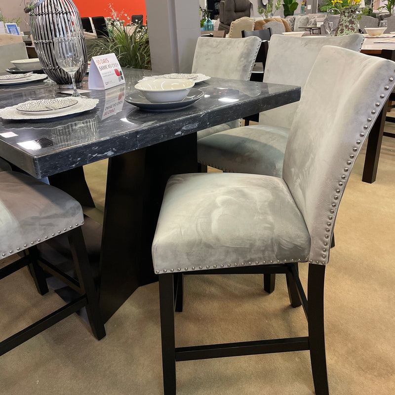 Opheim Genuine Marble Top/Black & Gray Counter Height Dining Set / 7pc