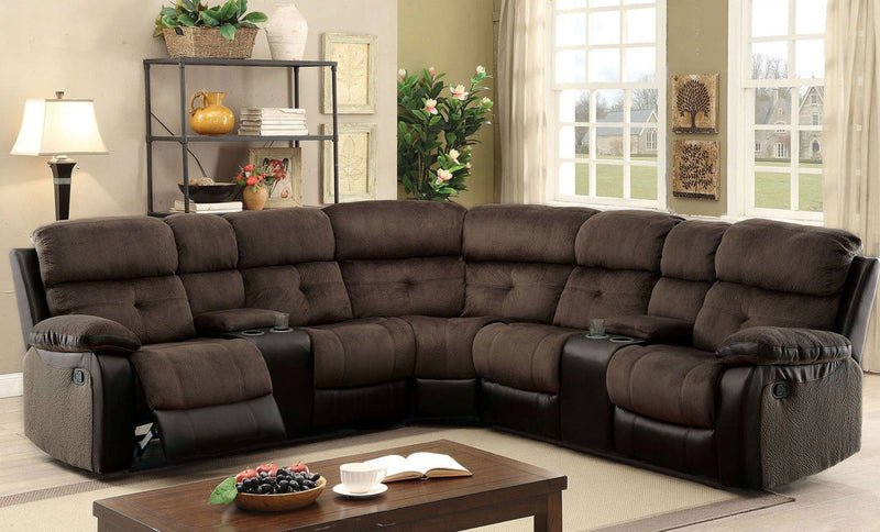 Hadley II Brown & Black Sectional w/ 2 Consoles