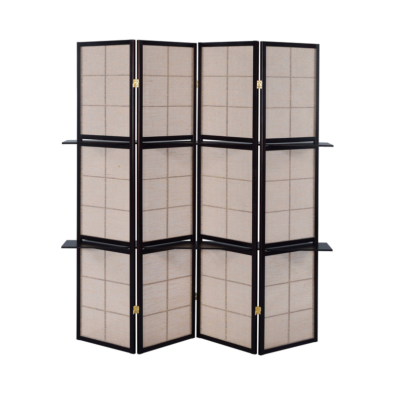 Iggy Tan & Cappuccino 4 Panel Folding Screen w/ Removable Shelves