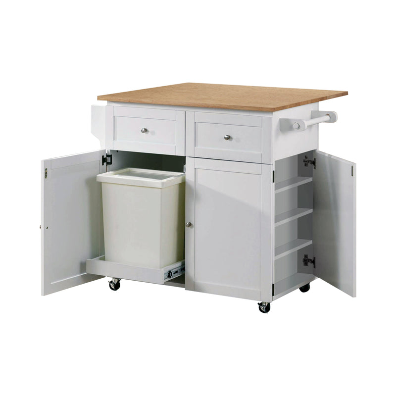 Jalen Natural Brown & White 3 Door Kitchen Cart w/ Casters