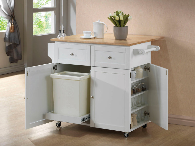 Jalen Natural Brown & White 3 Door Kitchen Cart w/ Casters