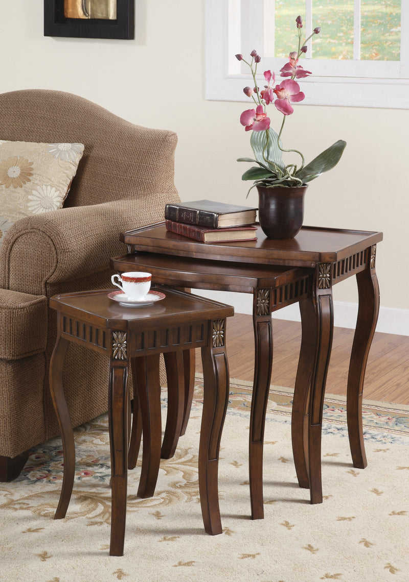 Daphne Warm Brown 3pc Curved Leg Nesting Table Set