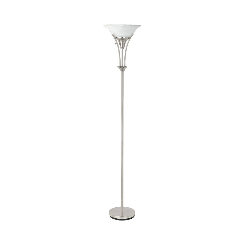 Archie Brushed Steel Floor Lamp w/ Frosted Ribbed Shade