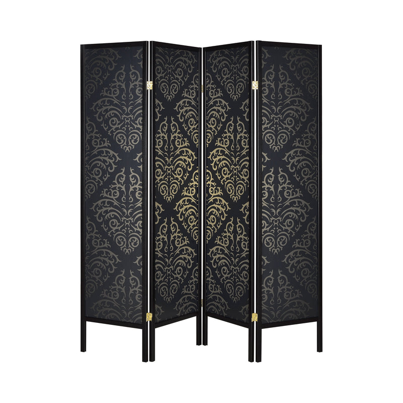 Haidera Black 4 Panel Damask Pattern Folding Screen