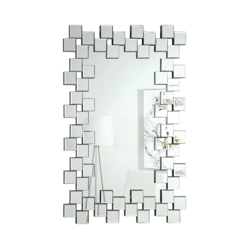 Pamela Silver Wall Mirror w/ Staggered Tiles