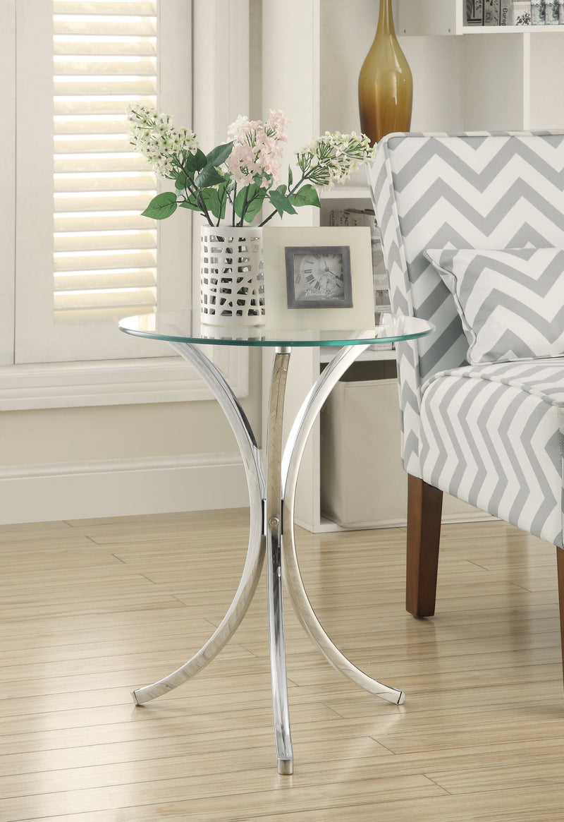 Eloise Chrome Round Accent Table w/ Curved Legs