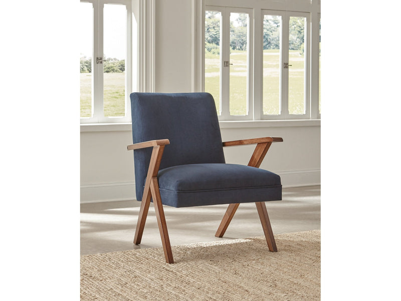 Monrovia - Dark Blue & Walnut - Wooden Arms Accent Chair - Ornate Home