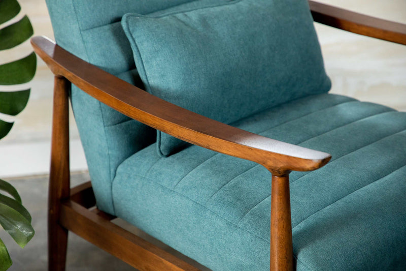 Jama - Teal & Walnut - Wooden Arm Accent Chair - Ornate Home