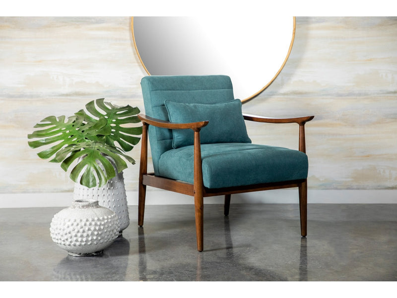 Jama - Teal & Walnut - Wooden Arm Accent Chair - Ornate Home