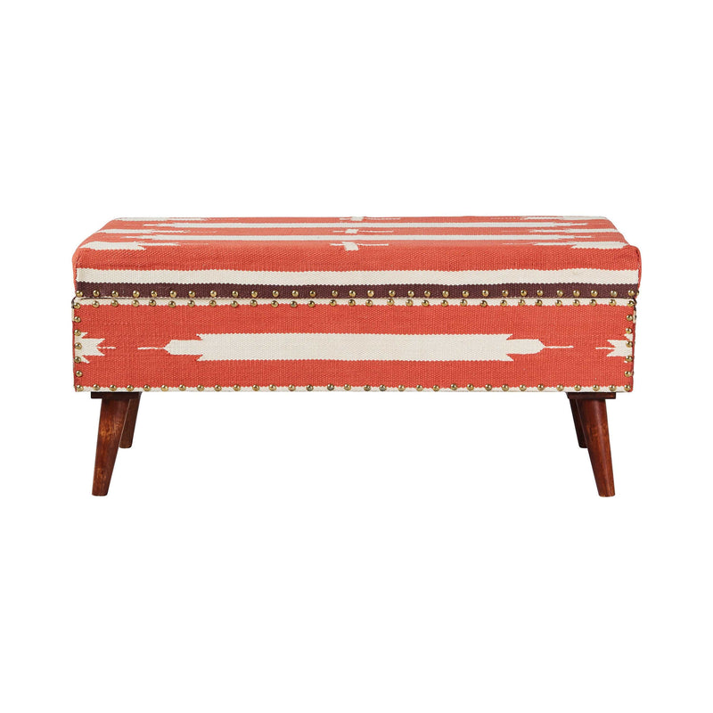 Armaan - Orange And Beige - Bench w/ Storage - Ornate Home