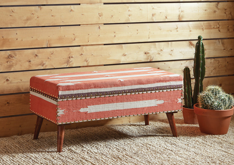 Armaan - Orange And Beige - Bench w/ Storage - Ornate Home