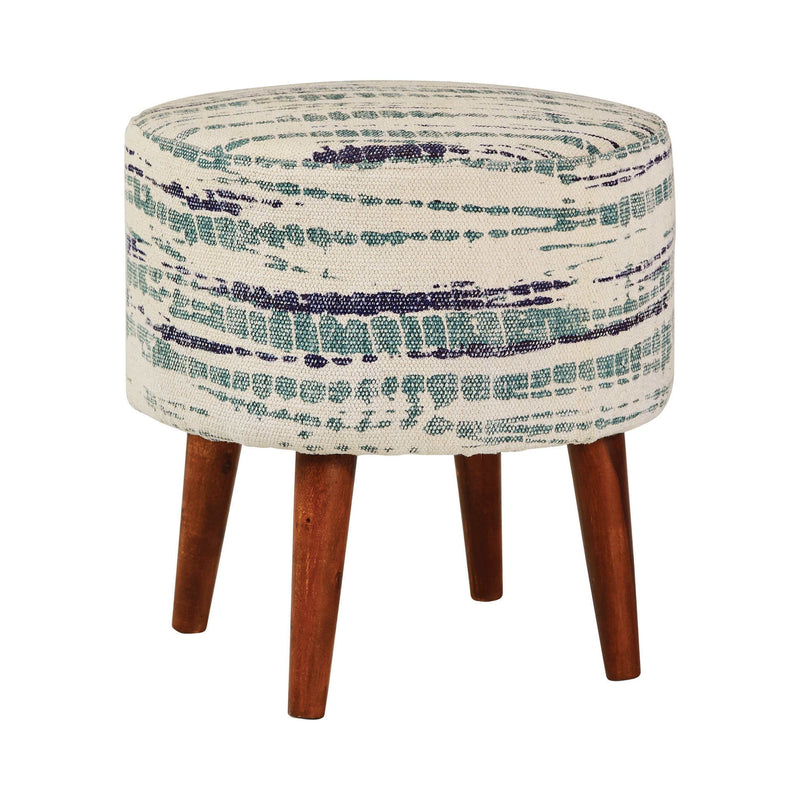 Jorja - Blue & White - Round Accent Stool - Ornate Home