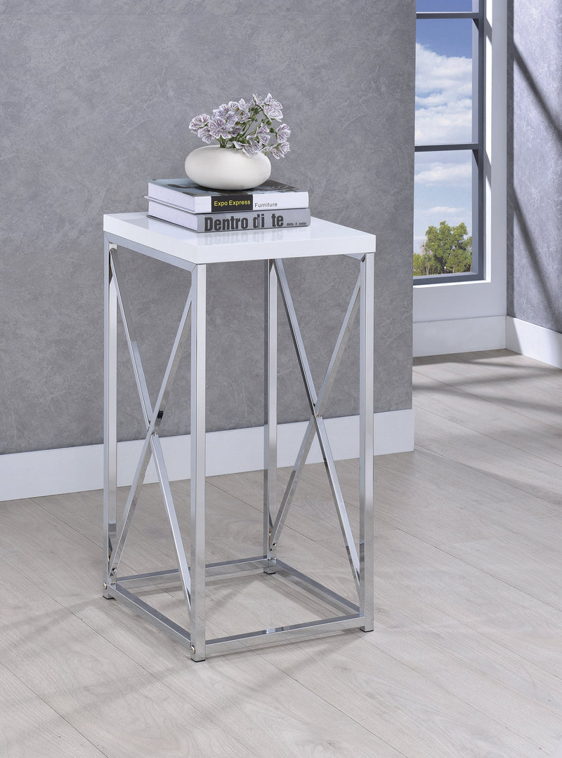 Edmund White & Chrome Accent Table w/ XCross Glossy