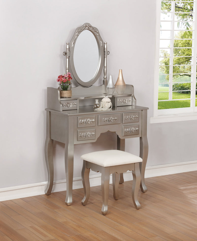 Anwen - Metallic Silver & White - 2pc Vanity Set - Ornate Home