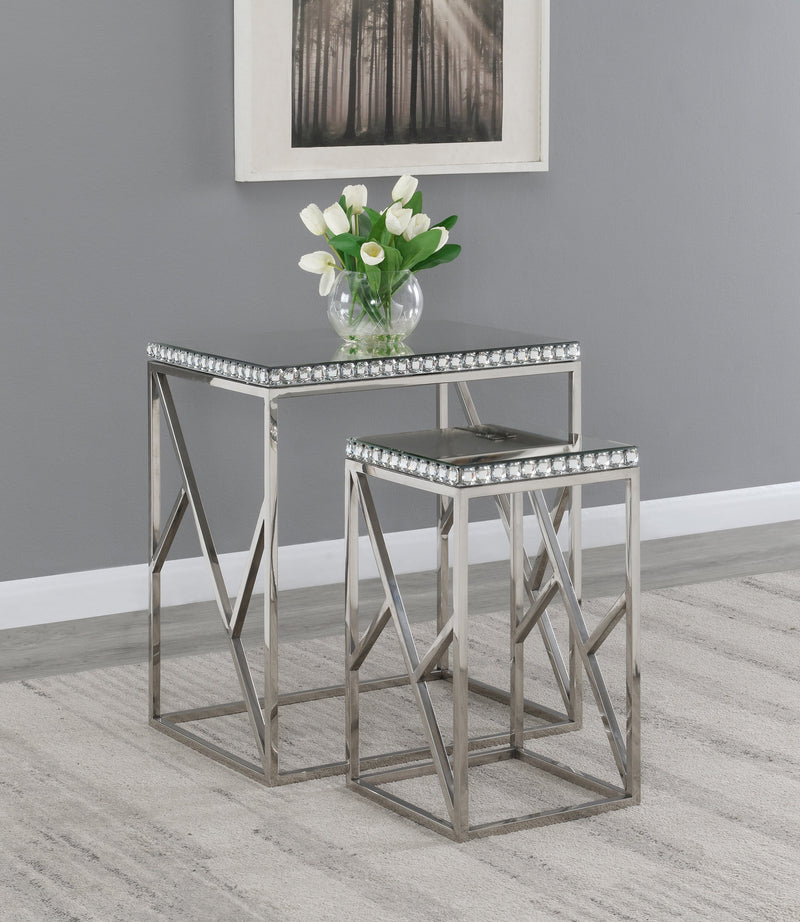 Chay - Silver - 2pc Mirror Top Nesting Tables - Ornate Home