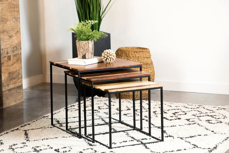 Hibah - Natural & Black - 3pc Nesting Table set - Ornate Home