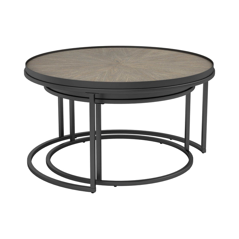 Riya - Weathered Elm & Gunmetal -  2pc Round Nesting Tables - Ornate Home