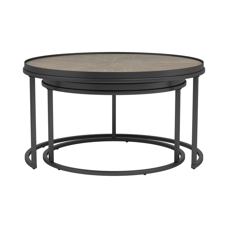 Riya - Weathered Elm & Gunmetal -  2pc Round Nesting Tables - Ornate Home