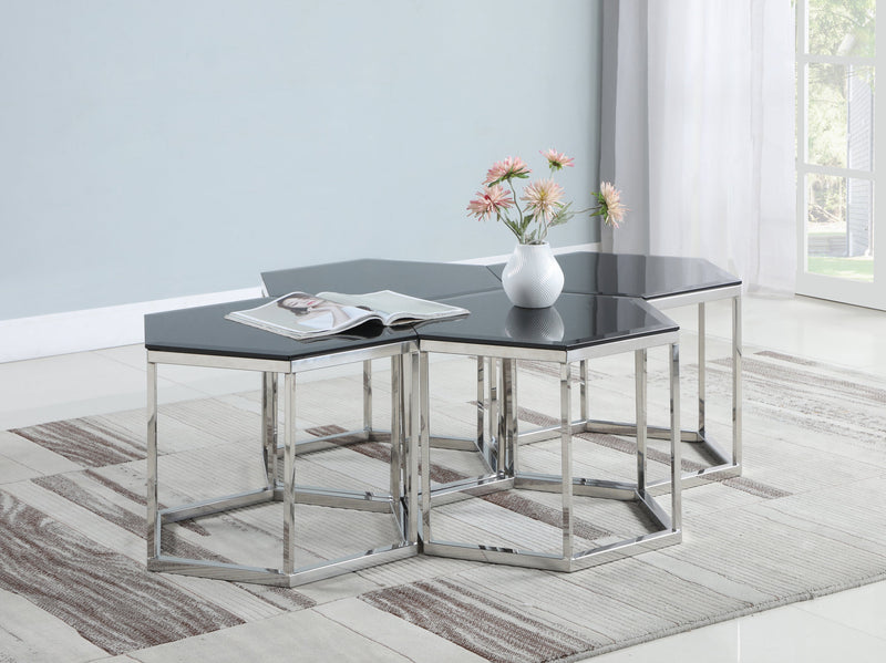 Rhodri Black & Silver Glass Top Accent Table