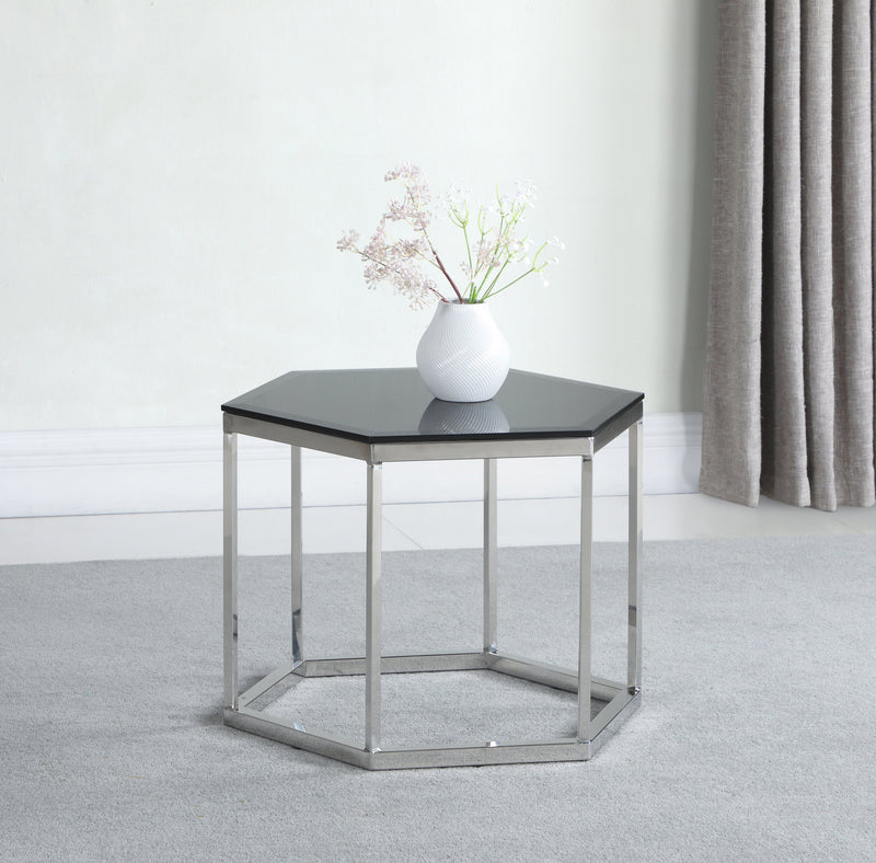 Rhodri Black & Silver Glass Top Accent Table