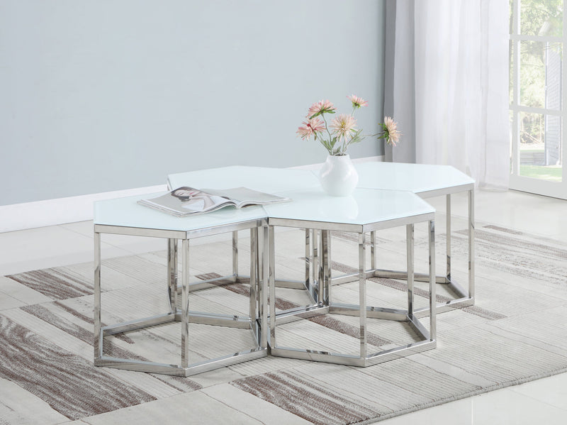 Rhodri White & Silver Glass Top Accent Table