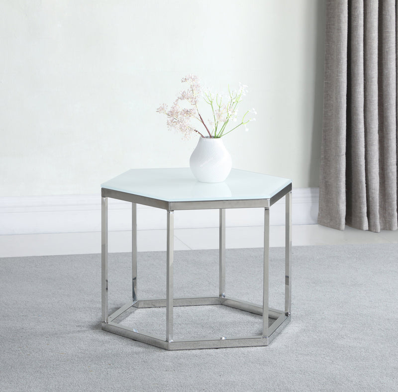 Rhodri White & Silver Glass Top Accent Table